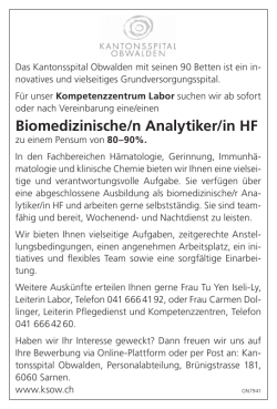 Biomedizinische/n Analytiker/in HF