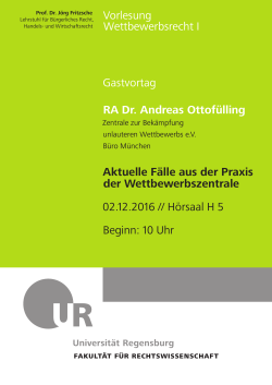 Gastvortag RA Dr. Andreas Ottofülling Aktuelle Fälle aus der Praxis