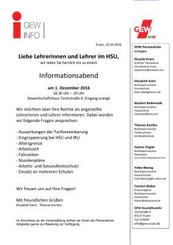 Informationsabend f&uuml;r LehrerInnen im HSU am 01.12.2016