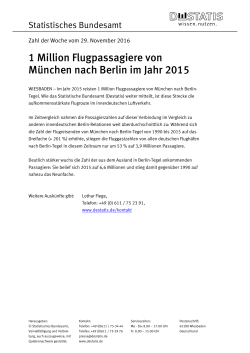 1 Million Flugpassagiere von München nach Berlin im Jahr 2015