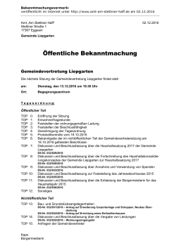 Tagesordnung Sitzung Gemeindevertretung Liepgarten 13.12.2016