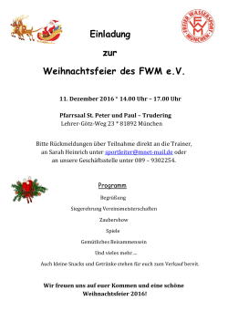 Einladung zur Weihnachtsfeier des FWM eV 11. Dezember 2016