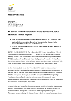 EY Schweiz verstärkt Transaction Advisory Services mit Joshua
