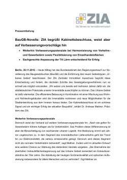BauGB-Novelle: ZIA begrüßt Kabinettsbeschluss, weist aber auf