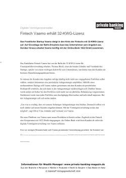 Fintech Vaamo erhält 32-KWG-Lizenz