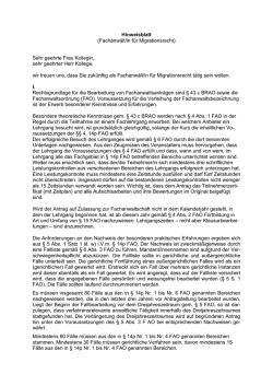 Hinweisblatt (Fachanw&auml;lt/in f&uuml;r Migrationsrecht) Sehr geehrte Frau