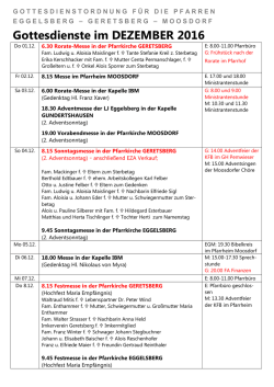 Gottesdienste im DEZEMBER 2016