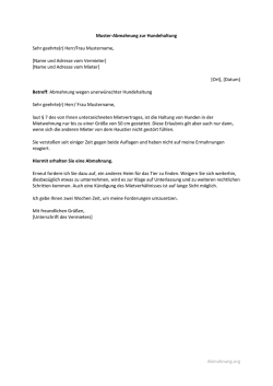 Muster für Abmahnung zur Hundehaltung