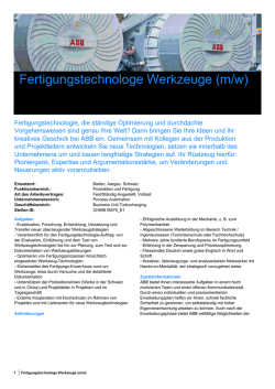 Fertigungstechnologe Werkzeuge (m/w)