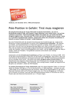 Pole-Position in Gefahr: Tirol muss reagieren