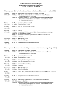 Gottesdienste und Veranstaltungen Johanneskirchengemeinde