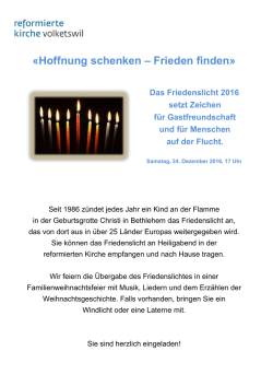 Hoffnung schenken &ndash; Frieden finden