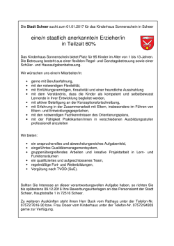 eine/n staatlich anerkannte/n Erzieher/in in Teilzeit 60%