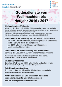 Gottesdienste von Weihnachten bis Neujahr 2016 / 2017