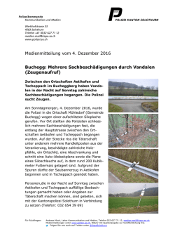 Medienmitteilung vom 4. Dezember 2016 Buchegg: Mehrere