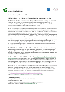 HSG mit Rang 5 im &laquo;Financial Times&raquo;