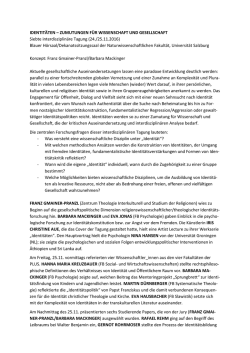 IDENTIT&Auml;TEN &ndash; ZUMUTUNGEN F&Uuml;R WISSENSCHAFT UND