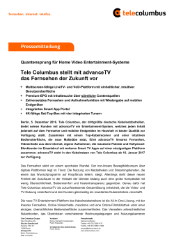 Tele Columbus stellt mit advanceTV das Fernsehen der