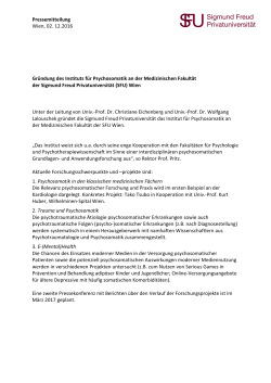 Pressemitteilung Wien, 02. 12.2016 Gründung des Instituts für