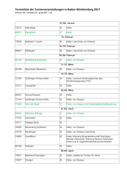 Terminliste der Turnierveranstaltungen in Baden