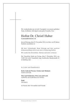 Hofrat Dr. Christl Huber - Bestattung Jung, Salzburg