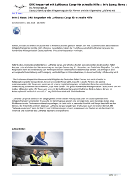 DRK kooperiert mit Lufthansa Cargo f&uuml;r schnelle Hilfe