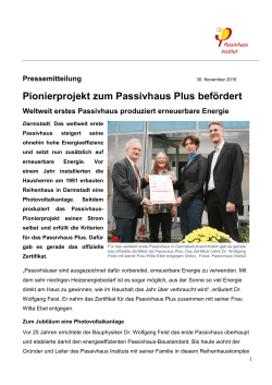 Pressemitteilung Pionierprojekt Passivhaus Plus