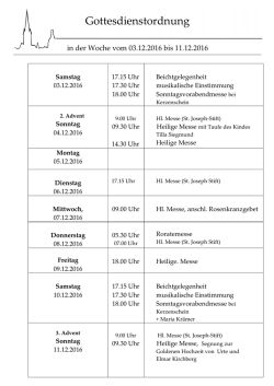 Gottesdienste und Gemeindeinformationen für die Woche vom