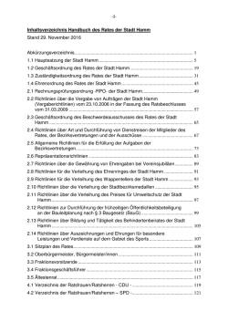 -I- Inhaltsverzeichnis Handbuch des Rates der Stadt Hamm Stand