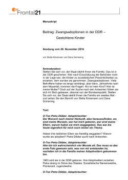 29.11.2016, Zwangsadoptionen in der DDR - Gestohlene Kinder