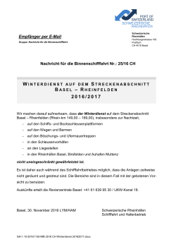 NfB Nr. 25/16 CH - Winterdienst auf dem Streckenabschnitt Basel