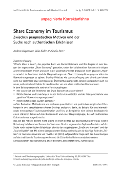 Share Economy im Tourismus. Zwischen pragmatischen Motiven
