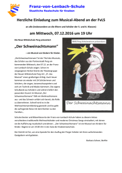 Herzliche Einladung zum Musical-Abend an der FvLS am Mittwoch