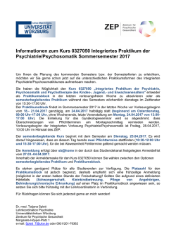 Informationen zum Praktikum Psychiatrie im SS 2017