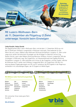 RE Luzern–Wolhusen–Bern ab 11. Dezember als