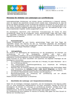 Hinweise f&uuml;r Anbieter von Leistungen zur Lernf&ouml;rderung
