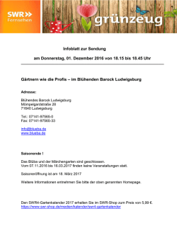 Infoblatt zur Sendung am Donnerstag, 01. Dezember 2016