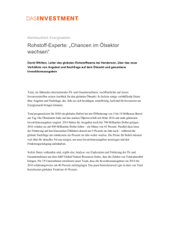 Rohstoff-Experte: Chancen im Ölsektor wachsen