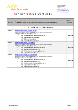 Preisliste Ganzjahresfeuerwerk