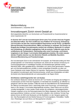 Innovationspark Z&uuml;rich nimmt Gestalt an