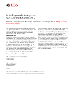 Mitteilung an die Anleger von UBS (CH