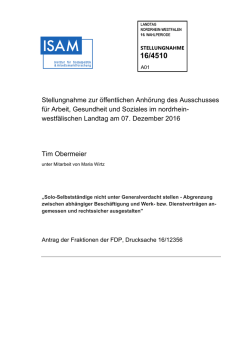 Stellungnahme zur öffentlichen Anhörung des