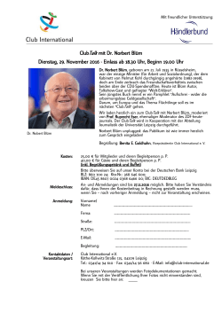 ClubTalk mit Dr. Norbert Blüm Dienstag, 29. November 2016