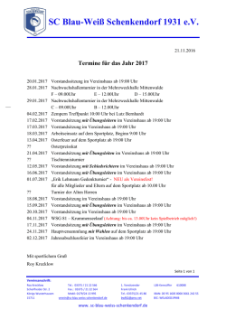 Jahres&uuml;bersicht 2017 - SC Blau Weiss Schenkendorf