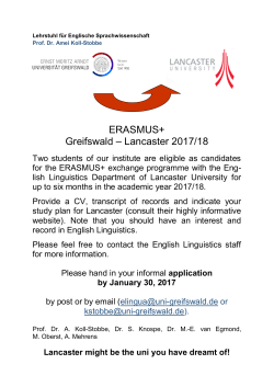 ERASMUS+ Greifswald – Lancaster 2017/18