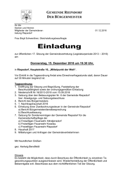 Sitzung der Gemeindevertretung Riepsdorf am 15.12.2016