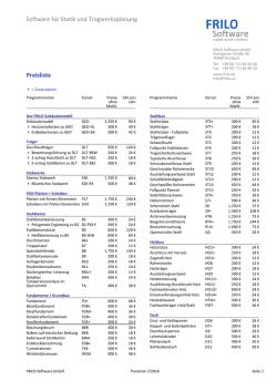 Preisliste Software für Statik und Tragwerksplanung