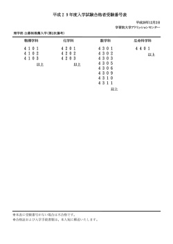 平成29年度入学試験合格者受験番号表 4101 4102