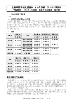 全般季節予報支援資料 1か月予報 2016年12月1日