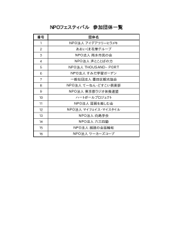 NPOフェスティバル 参加団体一覧